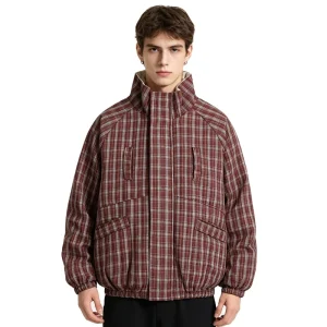 Custom Brand Men’s Winter Bomber Jacket Classic Stand up Collar Front Logo Zipper Windproof 100% Cotton Shell