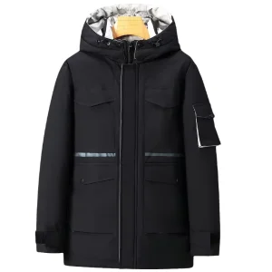 Custom Breathable Polyester Men’s Thick Warm Hooded Winter Puffer Coat Plus Size Embroidered Logo Options