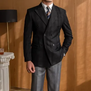 Custom British Casual Retro Suit Coat Solid Color Double Breasted Men’s Slim Fit Suit blazer