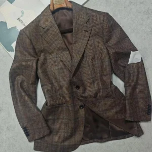 Custom Brown Italian Style Double Breasted Prince Wales Blazer Men Slim Fit Sport Coat Wedding Party Bulk