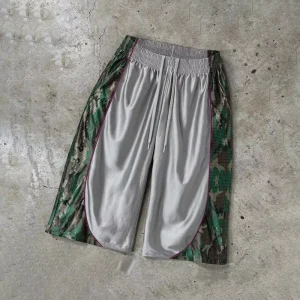 Custom Camouflage Print Glossy Sweat Absorbing Loose Fit Knee Length Sweat Shorts Men