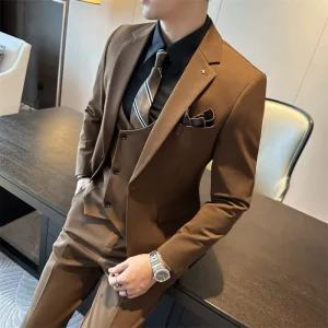 Custom Casual Business Coat Pants Men’s Formal Dress 3 Pieces Gentleman Wedding Suits Slim Set for Men Breathable Men’s Suits
