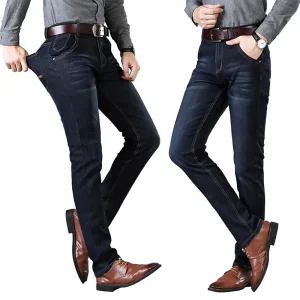 Custom Classic Dark Blue Washed Denim Pants Men’s Stretch Skinny Jeans High Casual Slim Fit Denim Trousers