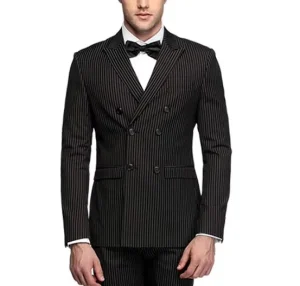 Custom Classic Stripe Blazer Overcoat Men’s Double Breasted Suit