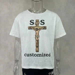 Custom Clothing Manufacturers 100% Cotton DTG Print Tee Oversized Boxy Men’s T-shirts Raw Cut Cuff Slub Fabric T Shirt