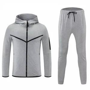 Custom Color Men’s Full Zip Hooded Fleece Sweatsuit Sport Sets Gym Jogger Two Piece Tracksuit