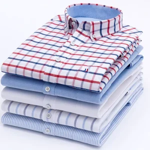 Custom Cotton Men’s Shirt Oxford Solid Flannel Checked Stripe Long Sleeve Casual Dress Shirts