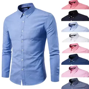 Custom Cotton Oxford Spring Horn Button Casual Regular White Men’s Business Shirts Long Sleeve Soft Slim Fit Formal