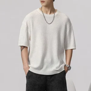 Custom Crew Neck Knit Pullover Knitted Men Clothes Knitwear Cotton Short Sleeves Knitwear Plus Size Men’s Sweaters