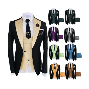 Custom Design Men Suits 3 Pieces Blazer Vest Pants Set Single Breasted Formal Wedding Business Men’s Suits