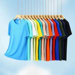 Custom Design Men’s 100% Polyester T-Shirt Solid Color Casual Sportswear Regular Fit Short Sleeve Knitted Breathable