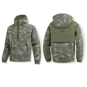 Custom Design Sports Jacket for Men Gym Half Zip Pullover Hoodie Windbreaker Windproof Jacket with Pocket