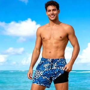 Custom Design Sublimation Adjustable Drawstring Recycled Polyester 2 in 1 Board Shorts Quick Dry Performance Unisex Swimwear