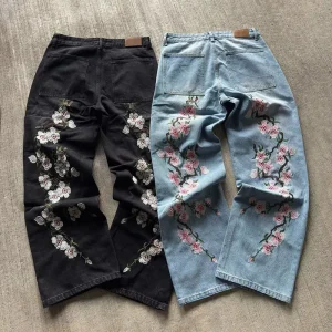 Custom Designer Acid Wash Oversized Embroidered Distressed Vintage Wide Leg Pantalon Homme Denim Pant Baggy Denim Jeans for Men