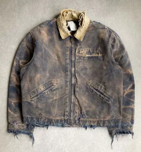 Custom Designer Bleach Oversized Cargo Pocket Canvas Zip up Acid Wash Mechanic Detroit Man Workwear Work Jackets for Men
