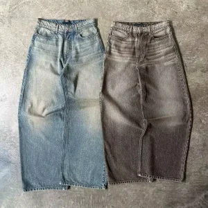 Custom Designer High Waist Loose Oversized Acid Wash Vintage Wide Legged Distressed Denim Pants Baggy Jeans for Men