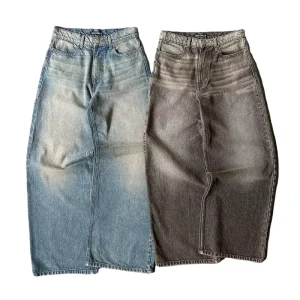 Custom Designer High Waist Vintage Acid Wash Loose Oversized Wide Legged Distressed Denim Pants Baggy Jeans for Men