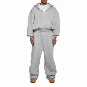Custom Embroidery Baggy 100% Cotton Sweatpants and Hoodie Sets Unisex Sweatsuit Oversized Flared Men’s Tracksuit