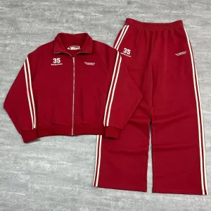 Custom Embroidery French Terry Oversized Tracksuits Men’s Casual Wide Leg Sweatpants and Lapel Zip Up Sweatshirt Set