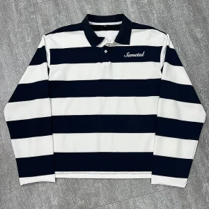 Custom Embroidery Logo Men 100% Cotton Stripe Button up Long Sleeve Heavy T Shirt Men’s Polo Shirts for Men