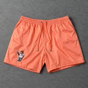 Custom Embroidery Logo Men Quick Dry Swim Trunks Elastic Waist Beach Shorts With Pockets Summer Casual Board Shorts
