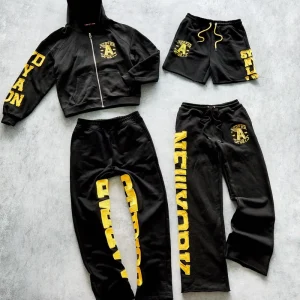 Custom Embroidery Men Hoodies and Sweatpants Set Heavyweight 100% Cotton Zipper Men’s Tracksuits Set