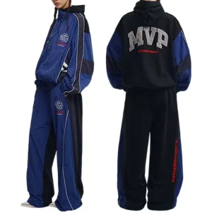 Custom Embroidery Stripes Nylon Tracksuit Windbreaker Tracksuit Nylon Men’s Sets White Pipping Stripes for Unisex