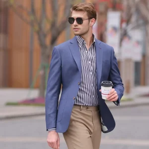 Custom Factory 7 Days Sample Men’s Single Breasted Plus Size Blue Plaid Casual Suit Jacket Blazer