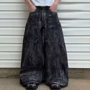 Custom Fashion Oem of Luxury Quality Men’s Jeans Hand smeared Wide leg Jeans