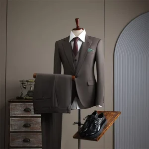 Custom Fashion Slim Fit Men’s Business Wedding Suit Set 2 Piece Single Breasted TR Woven Designer Blazer Jacket Pant