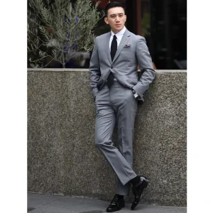 Custom Formal 2 Piece Men’s Business Wool Blazer and Pants Wedding Party Suit