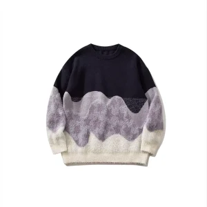 Custom Fully Knitted Men Sweater Pullover Jacquard Pattern Knitwear Long Sleeve Crew Neck Knit Winter Cotton Men Knitted Sweater