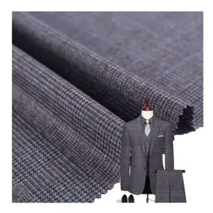Custom Good Quality Woven Men’s Suit Fabrics Viscose Polyester Houndstooth Plaid Tr Italian blazer Suiting Fabric