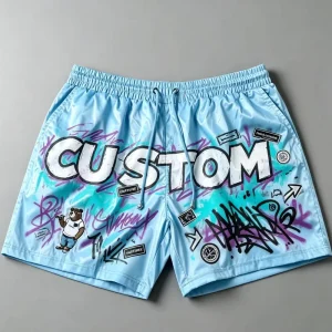 Custom Graffiti Print Men Quick Dry Swim Trunks Elastic Drawstring Beach Shorts Streetwear Cartoon Board Shorts With Pockets