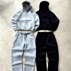 Custom Heavyweight Blank Zip Up Hoodies and Baggy Sweatpants Set Sweatsuits Manufacturer Designer Tracksuit for Men
