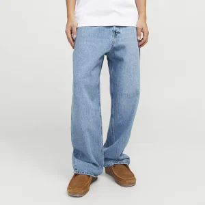 Custom Heavyweight Cotton Denim Pants Casual Straight Fit Vintage Washed Light Blue Jeans Men
