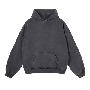 Custom Heavyweight Men’s Acid Washed Drop Shoulder Hoodie, 100% Cotton Knitted Crop Blank, Plus Size Sweatshirts