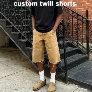 Custom High Quality Cotton Twill Cargo Shorts Men Casual Distressed Baggy Summer Raw Hem Oversized Vintage Wide Leg