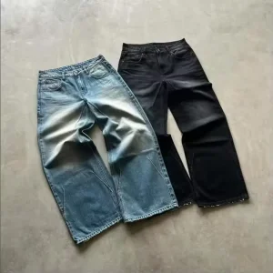 Custom High Quality Man Distress Straight Leg Cotton Vintage Wash Blue Black Denim Pants Jeans for Men