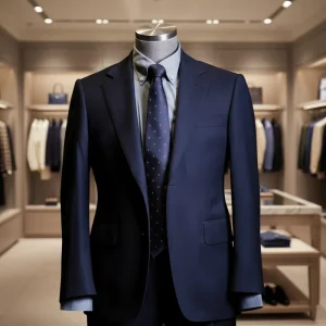 Custom High Quality Men’s Navy Blue Notch Lapel Wool Suit Premium Wool Fabric Slim Fit Business Blazer for Formal Events Suit