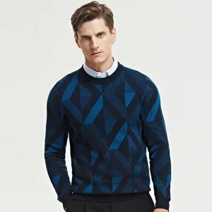Custom High Quality Men’s Sweater Jacquard Knitwear Men Crew Neck Knit Jumpers Spring Fall Cotton Knitted Men Sweater