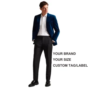 Custom High Quality Men’s Tuxedo Suits Blue Velvet Groom Cotton Blazers Zipper Fly Pant Designer Plus Size Tuxedo Suits