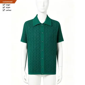 Custom High Quality Summer Men’s Knitted Anti-Wrinkle Casual Solid Color Fashion Button Breathable Short T-Shirts