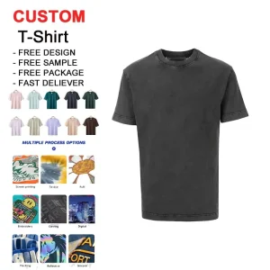 Custom High Quality Vintage 100% Cotton 260g Loose Fit Solid Print Oversize Stone Washed Blank Men’s Comfortable T-shirts