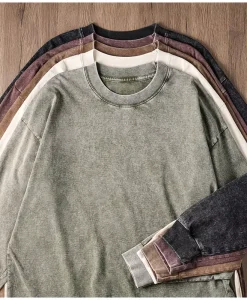 Custom High Quality Vintage 100% Cotton Men’s Oversize Crewneck Sweatshirt Long Acid Washed Design with Digital Printing