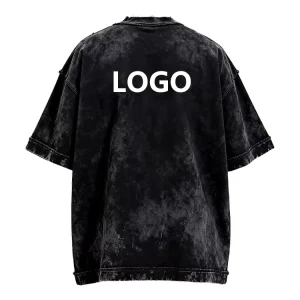 Custom High-quality Retro Washed 100% Cotton 300g T-shirt for Men in Black, Custom logo Streetwear, Thick Men’s T-shirt