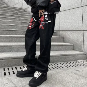 Custom Hip Hop Punk Digital Transfer Printing Denim Trousers Relaxed Fit Baggy Jeans Men Washing Men’s Jeans