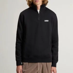 Custom Hybrid Pure Cotton Nylon Fleece Half Zip Turtleneck Men’s Pullover Sweatshirt Turn down Collar Autumn Oversized