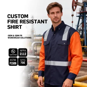 Custom Industrial FR Fire Resistant Shirts for Men Welding & Electrical Safety Industrial Workwear Work Shirts
