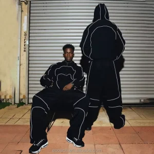 Custom Jogger Set Men’s Tracksuit Reflective Strips Nylon Windbreaker Jacket Suit Zipper Hooded Tracksuit for Men